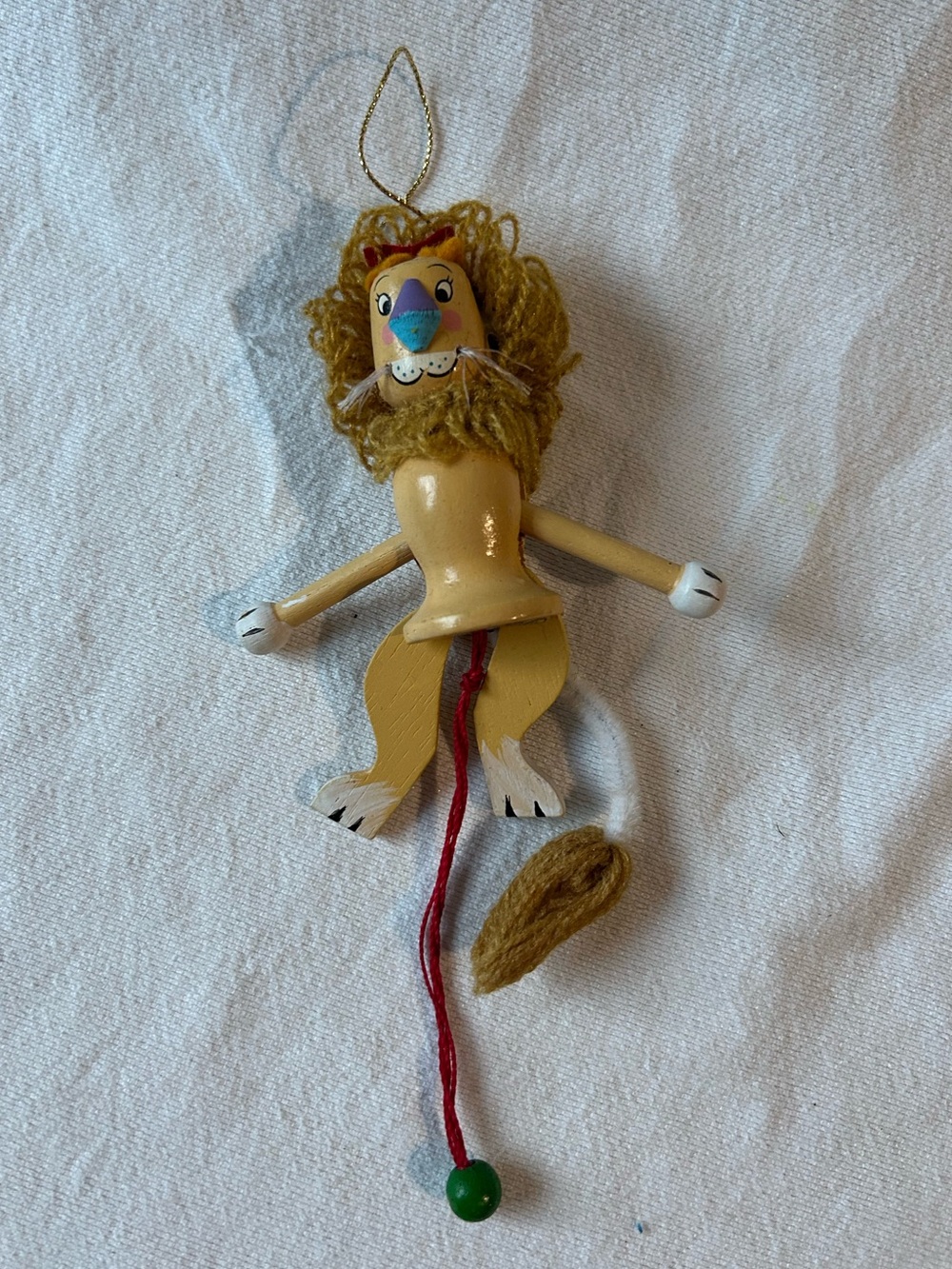 Kurt Adler Wizard of Oz Cowardly Lion Wooden Pull-String Jumping Jack Ornament